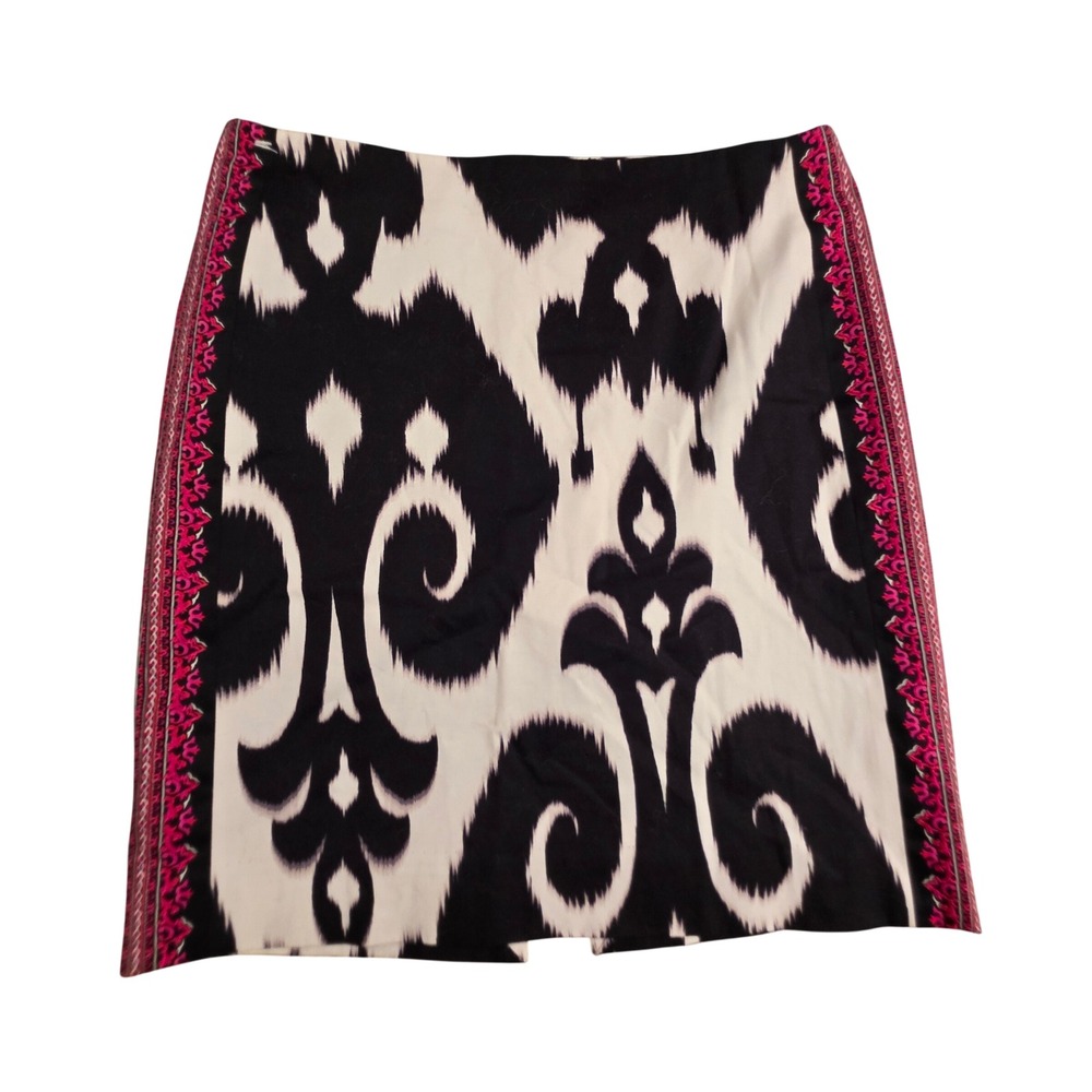 White House Black Market Ikat Damask Pencil Skirt Pink Embroidered Black White 6